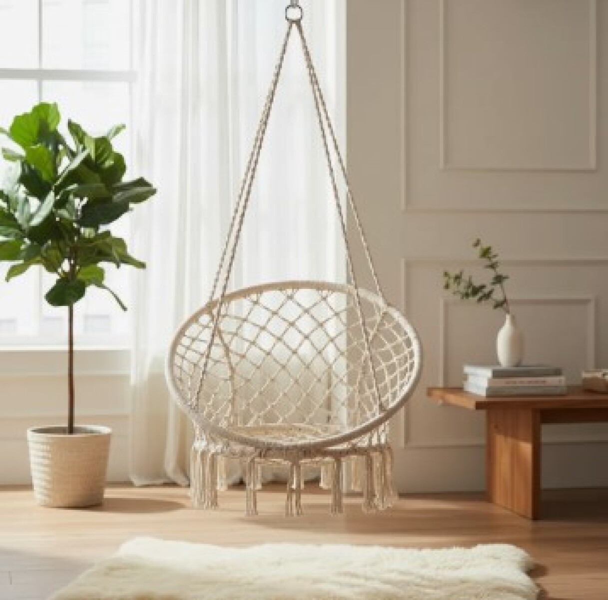 Silla Colgante / Hamaca Blanca Algodón Ø 95cm x Alto 195cm 