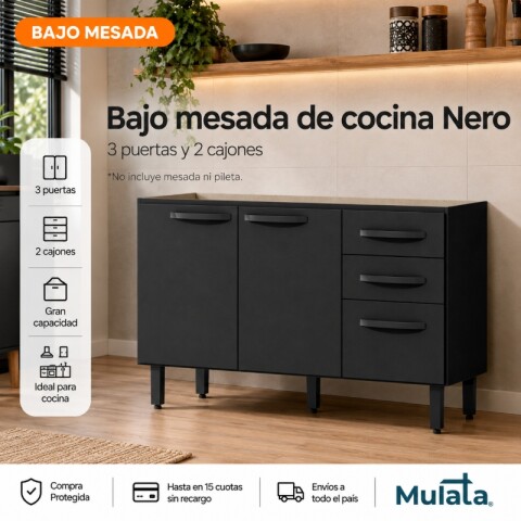Bajo Mesada de Cocina 3 Puertas 2 Cajones 120 x 77 x 50 cm - NERO Bajo Mesada de Cocina 3 Puertas 2 Cajones 120 x 77 x 50 cm - NERO