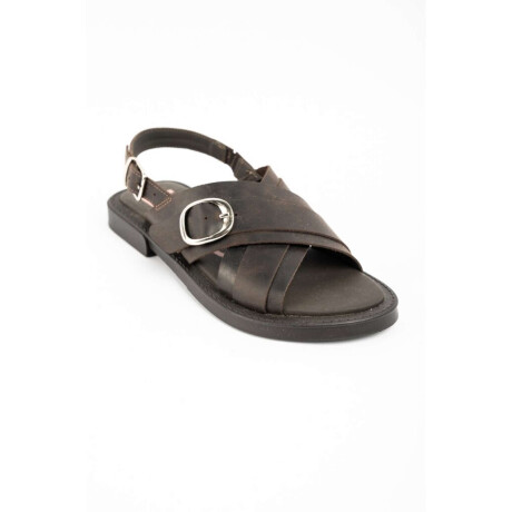 Sandalias Cruzadas De Cuero Chocolate