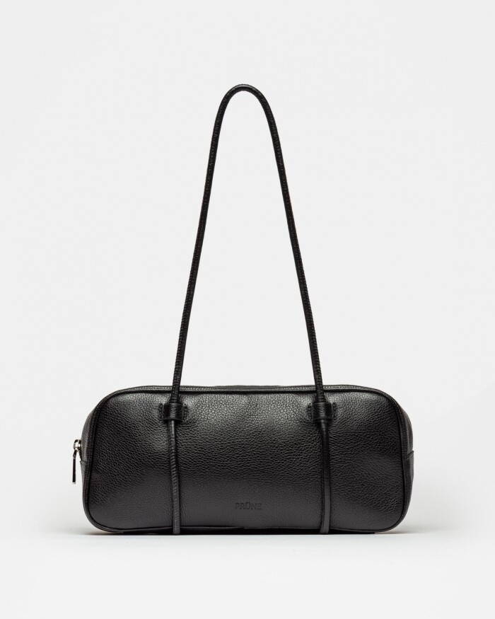 Cartera al hombro Horizon en cuero graneado Negro