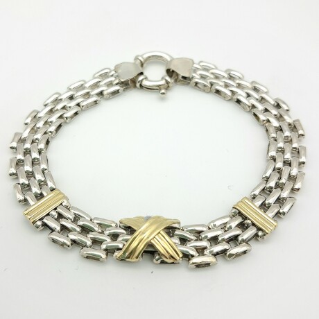 Pulsera de plata 925 y double en oro 18 ktes, PANTER. Pulsera de plata 925 y double en oro 18 ktes, PANTER.