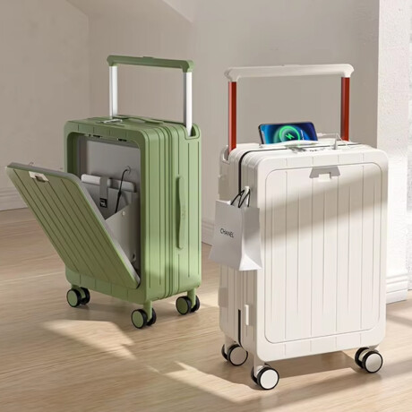 Valija carry on rígida con apertura delantera y cargador USB Verde