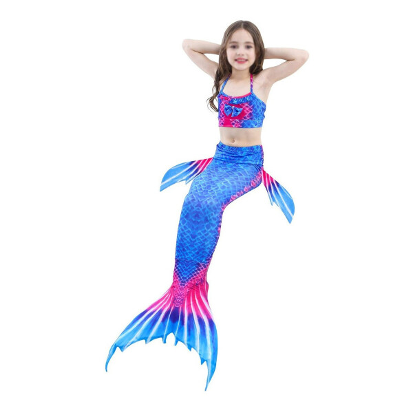 Malla Bikini Cola Sirena Premium Infantil Niñas Traje Baño Variante Diseño Azul 110