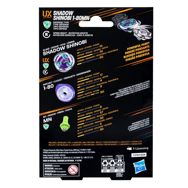 Beyblade X Xtreme Trompo + Lanzador Hasbro UX Shadow Shinobi 1-80MN