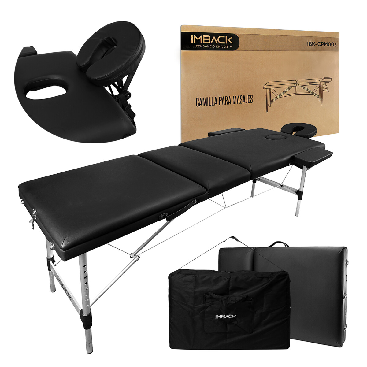 Camilla Para Masajes Profesional Plegable Y Portatil Valija Color Negro CPM003 