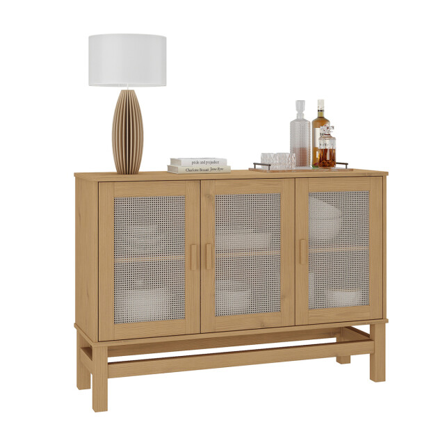 APARADOR BUFFET DE 3 PUERTAS EN MADERA MACIZA CON RATAN NATURAL APARADOR BUFFET DE 3 PUERTAS EN MADERA MACIZA CON RATAN NATURAL