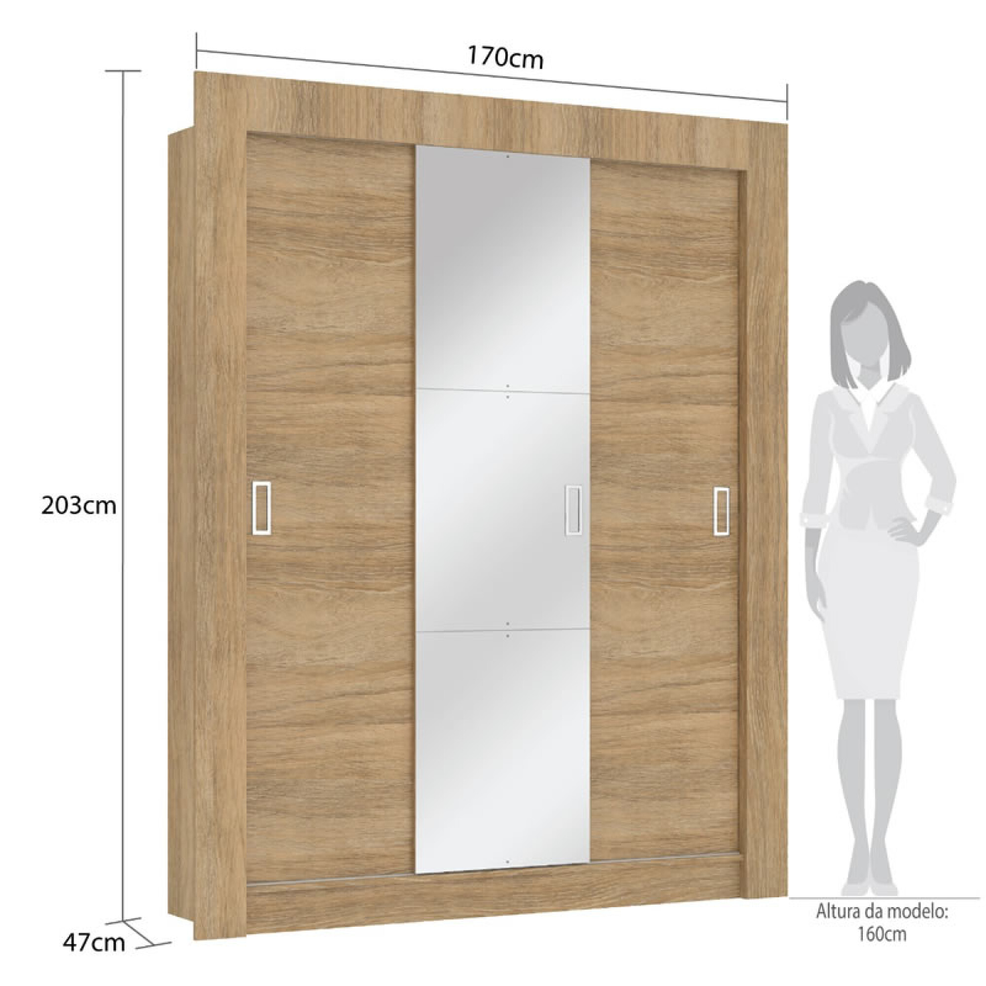 Elena: Armario 3 puertas correderas, incluye 3 estantes y 6 barras de  colgar con espejo central., òxido, cemento