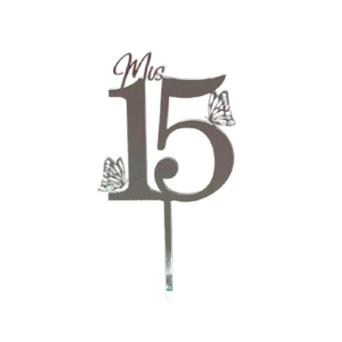 Topper Laser Mis 15 Mariposas Plateado Topper Laser Mis 15 Mariposas Plateado