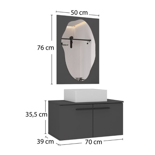 MUEBLE DE BAÑO SUSPENDIDO 70 CM CON ESPEJO SIN BACHA - GRAFITO MUEBLE DE BAÑO SUSPENDIDO 70 CM CON ESPEJO SIN BACHA - GRAFITO