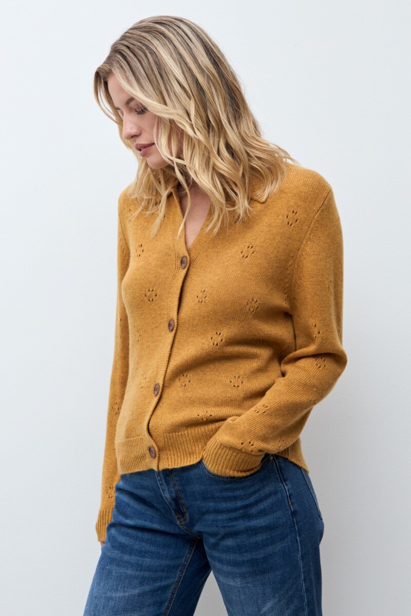 Cardigan calado ocre melange