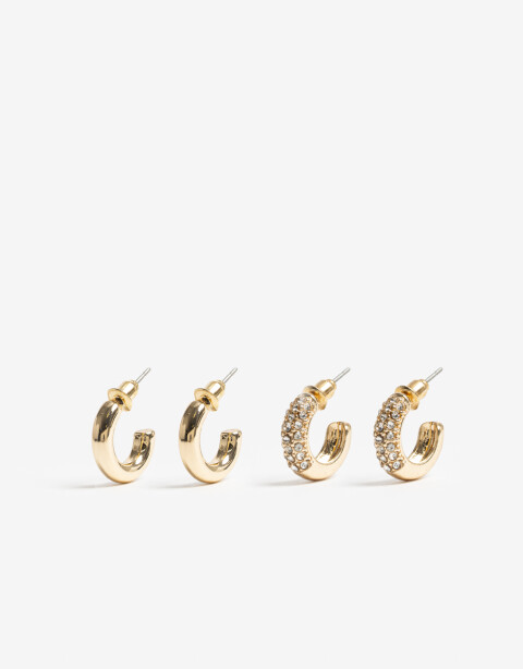 Aros Argollas Set Strass Set Argollas Strass - Plateado Rodio