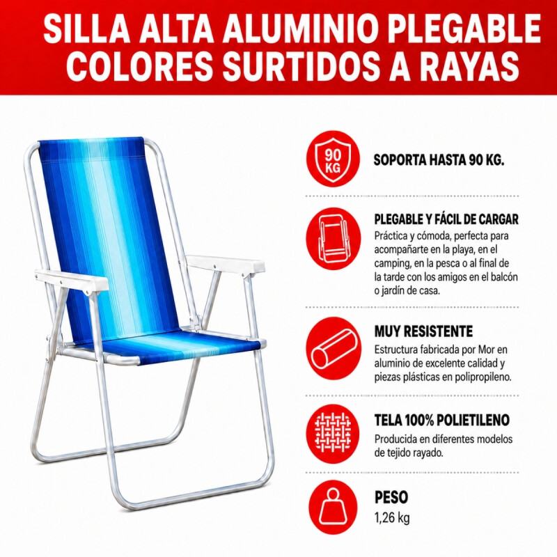 Set X 2 Sillas Altas Aluminio Clásica A Rayas AZUL