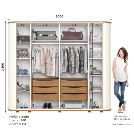 ROPERO PREMIUM 6 PUERTAS 6 CAJONES INTERNOS CON ESPEJO GUARDARROPA CLOSET ARMARIO OFF WHITE