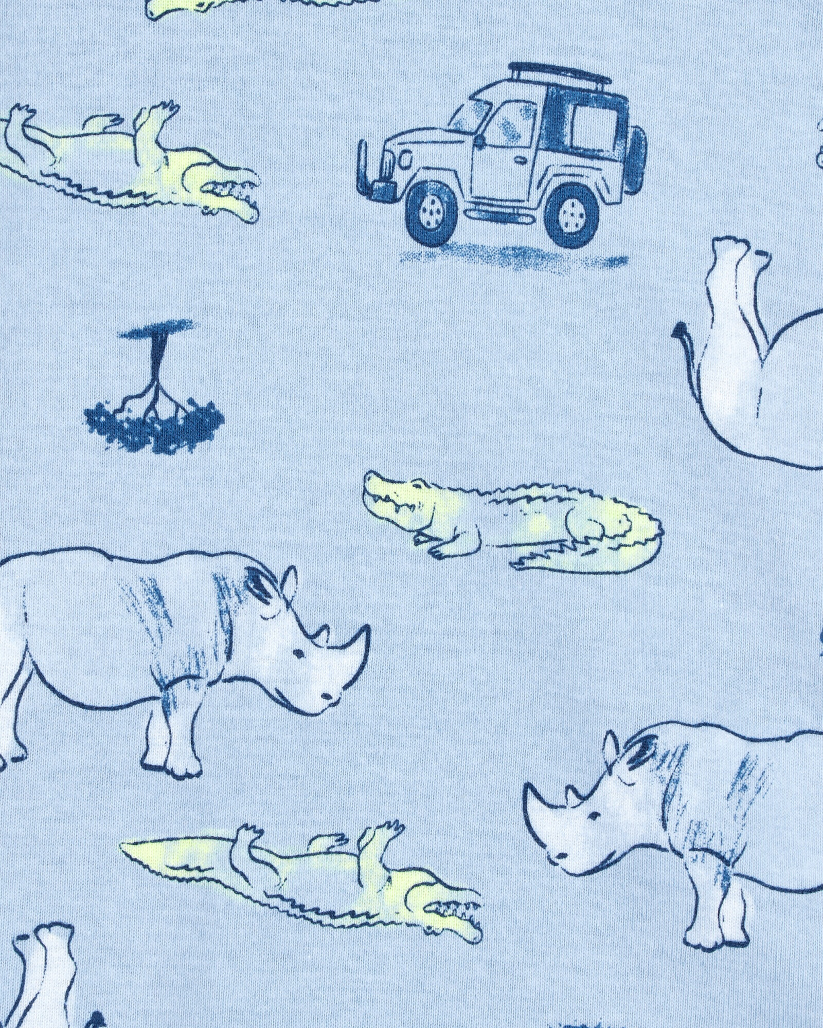 Pijama cuatro piezas de algodón, dos pantalones y dos remeras, diseño caimán Sin color