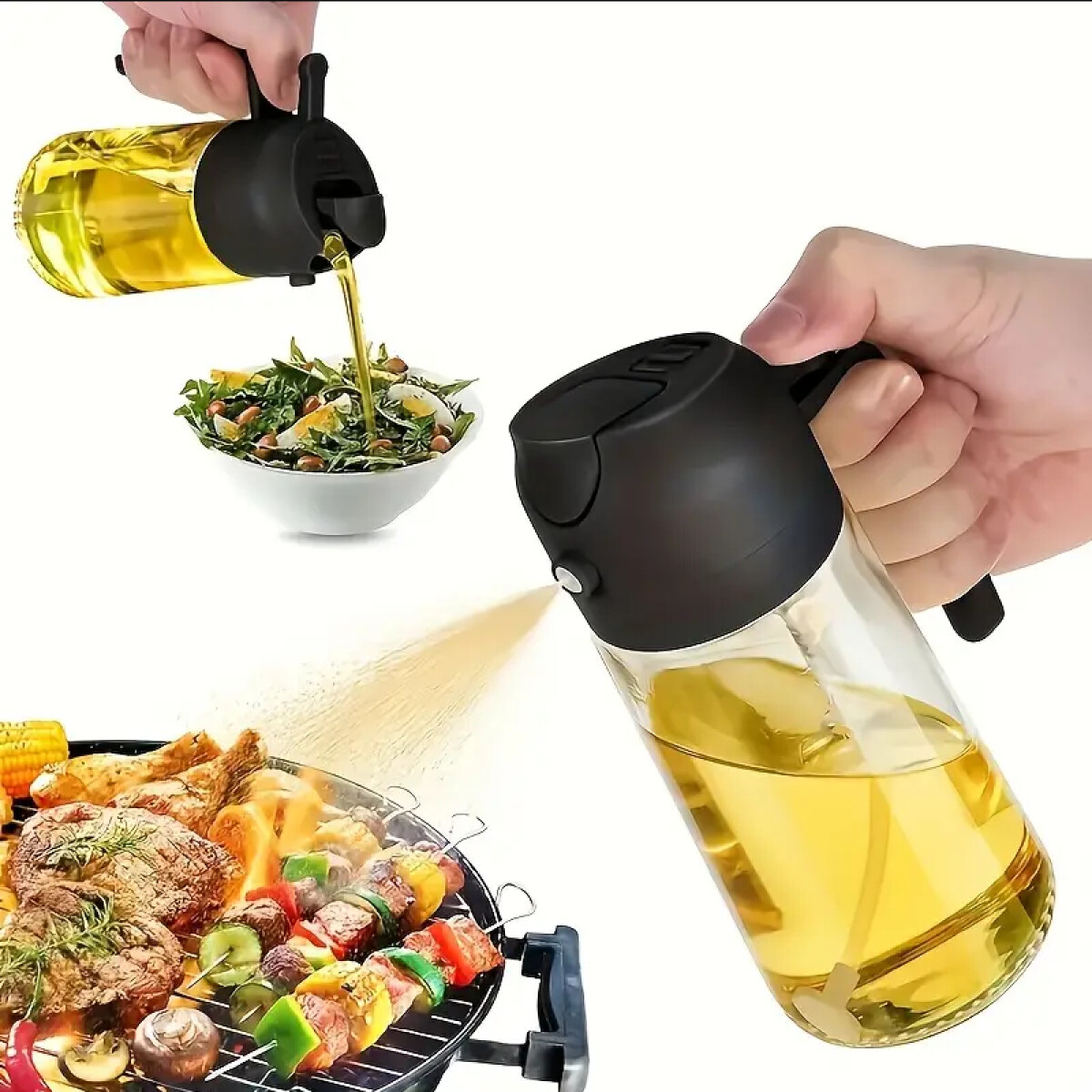 Pulverizador y dispensador de aceite 2 en 1 - negro 