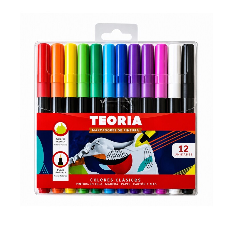 Marcadores Colores Clásicos De Pintura Acrílica Teoría+ x12 MARCADORES COLORES CLÁSICOS DE PINTURA ACRÍLICA TEORÍA X12