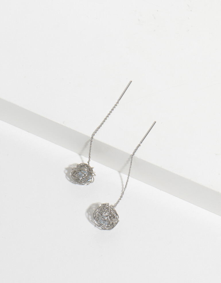 Aros Colgantes Largos Metal Aros Colgantes Esfera - Plateado Rodio