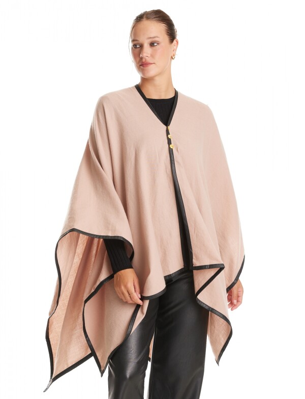 Ruana Botones Ribete ROSA OSCURO