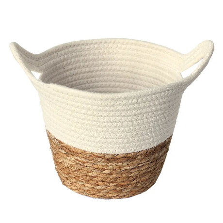 Cesto Canasto Fibra Natural y Algodón c/ Asa Paramount Ø30Cm Blanco