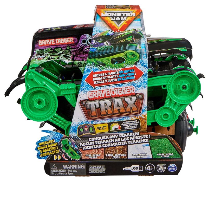 Monster Jam, Grave Digger Trax All-Terrain con control remoto para exteriores Monster Jam, Grave Digger Trax All-Terrain con control remoto para exteriores