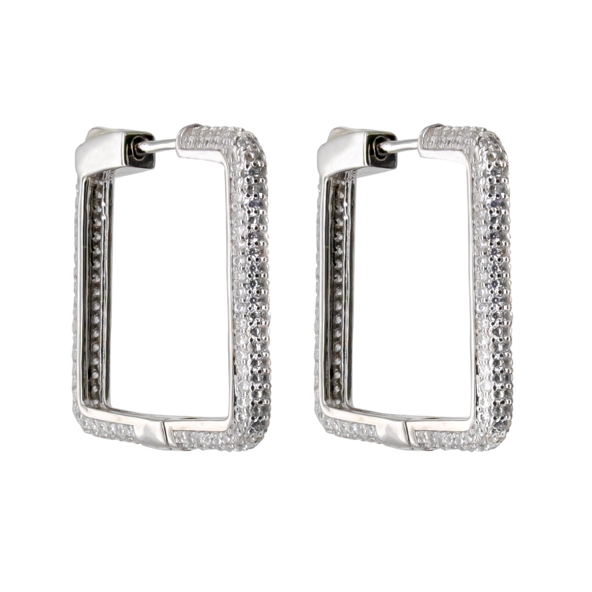 Par de aros de plata 925 rodinada y circonias. 