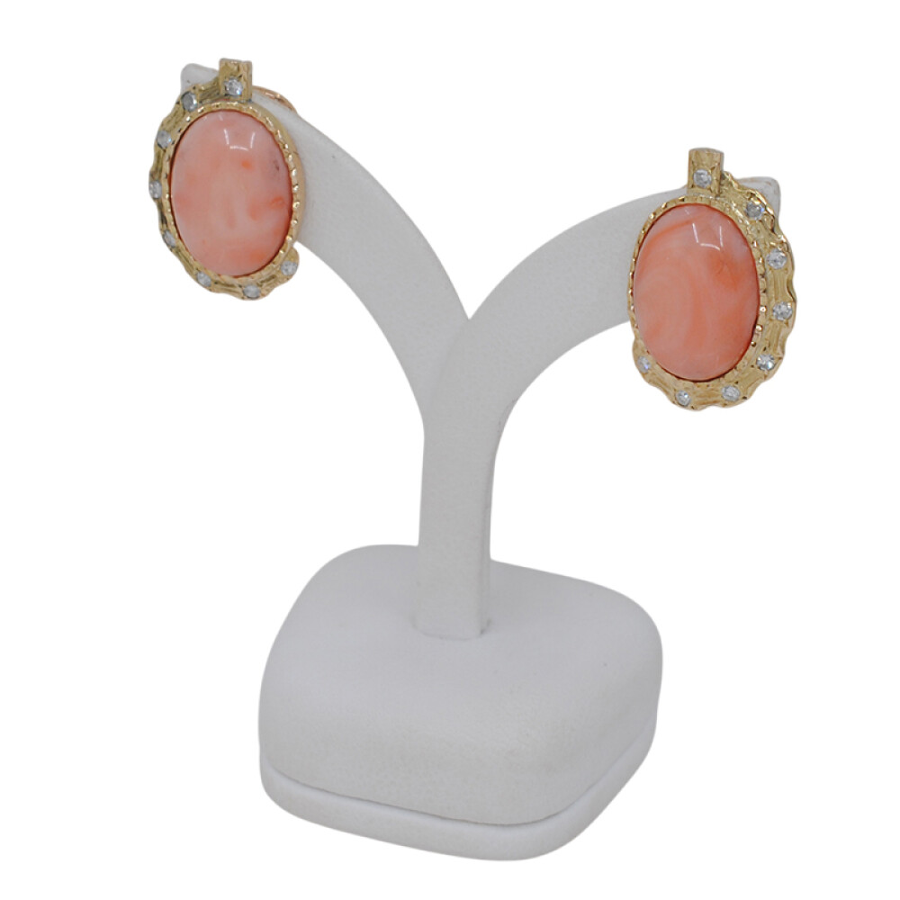 Caravanas en oro 18k amarillo, brillantes y hermoso coral Caravanas en oro 18k amarillo, brillantes y hermoso coral