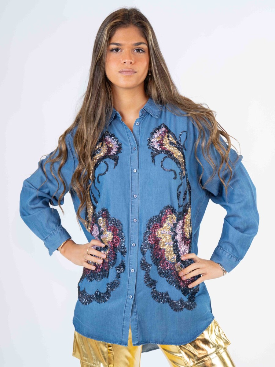 Camisa de jean bordada - Jean azul 