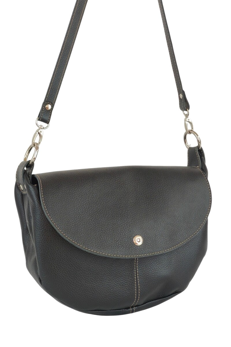 Morral de cuero con solapa Negro