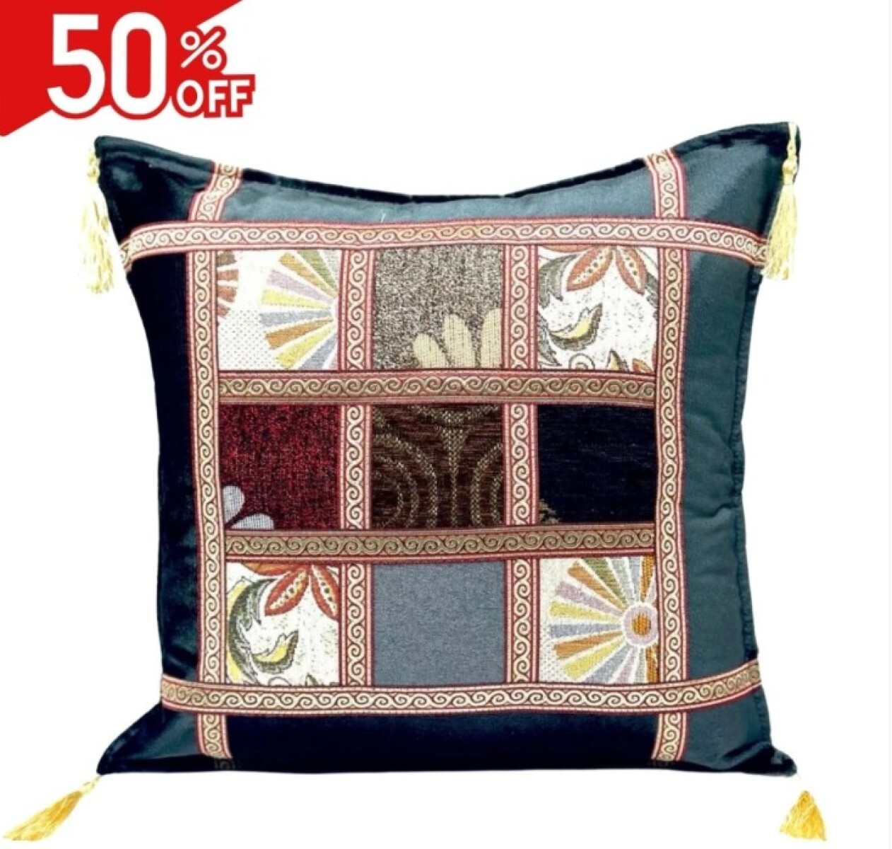 FUNDAS SALE - Funda almohadón Patchwork negro 