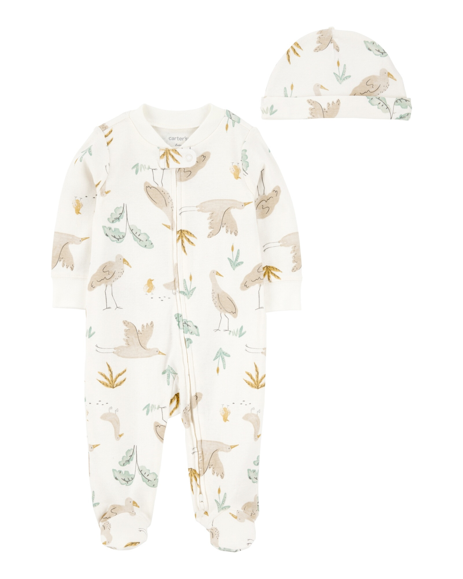 Pijama una pieza de algodón, con pie y gorro, diseño aves Pijama una pieza de algodón, con pie y gorro, diseño aves