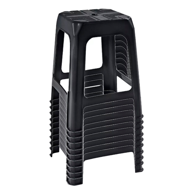 Set x6 Banqueta apilable de plástico resistente NEGRO