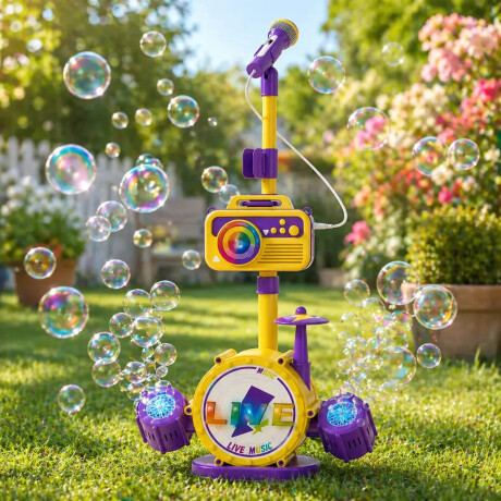 Set Musical Burbujero Batería Micrófono Sonido Y Luz Amarillo