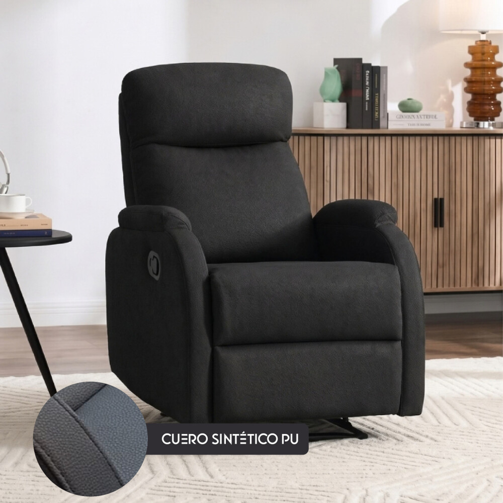 Sillón Recliner 1 Cuerpo Cuero Sintético - Adri Negro