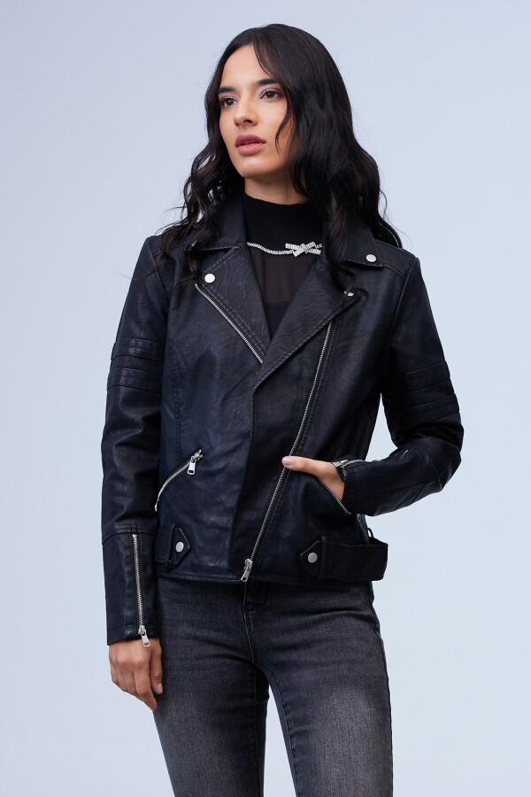 Camperita Eco Cuero Zip NEGRO