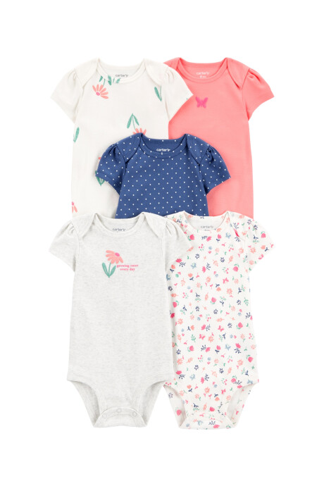 Pack cinco bodies de algodón, diseño floral Sin color
