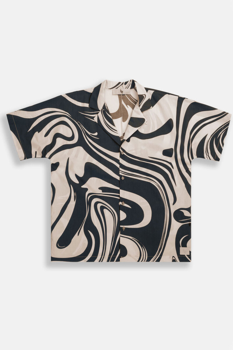 CAMP-COLLAR BOXY SHIRT Marble Black