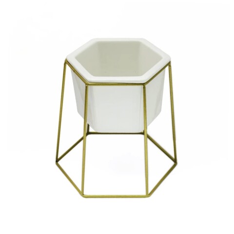 MACETA CERAMICA HEXA C/BASE D17x20CM BLANCO/DORADO MACETA CERAMICA HEXA C/BASE D17x20CM BLANCO/DORADO
