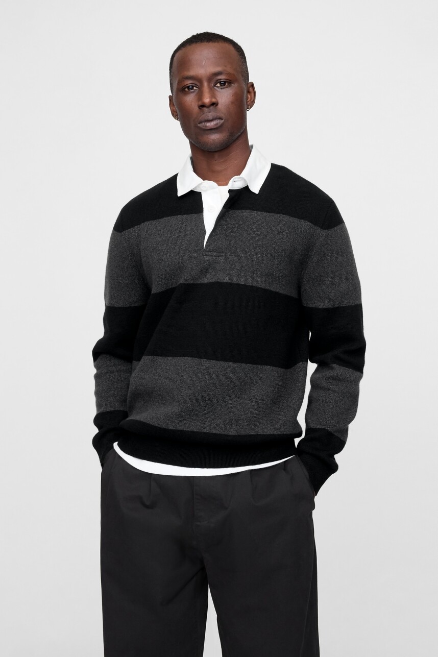 Buzo Tipo Polo A Rayas Hombre Grey Multi Stripe V2
