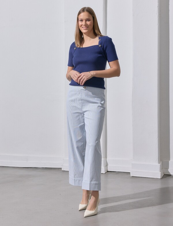 Pantalon Wide Leg Ankle Lineas CELESTE/MULTI