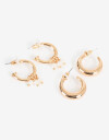 Aros Argollas Set Perlas Set De 2 Pares De Argollas De Metal Con Perla Bañado En Oro - Dorado