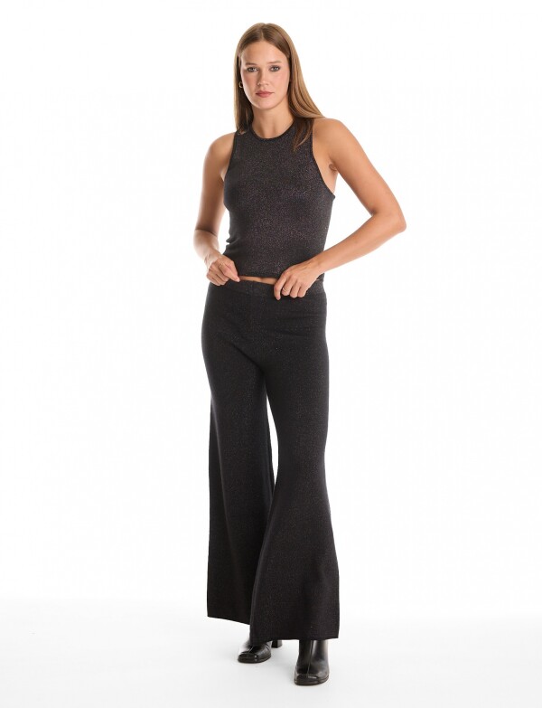 Pantalon Wide Leg Brillo NEGRO