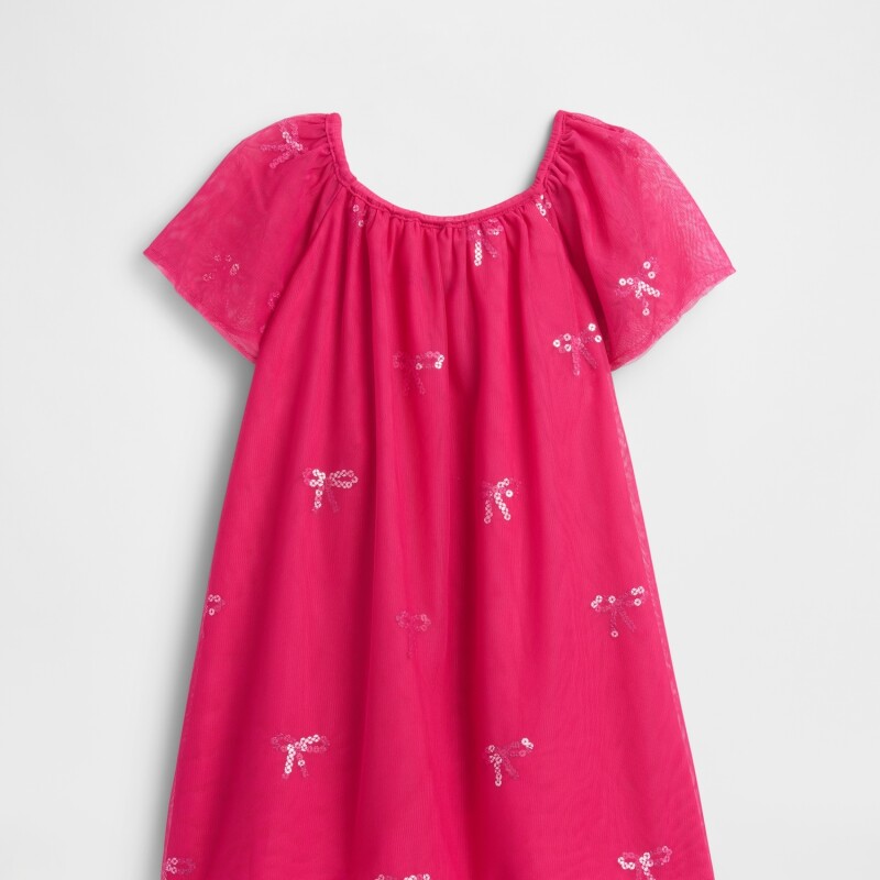 V-TULLE SEQUIN DRESS BRIGHT BEET