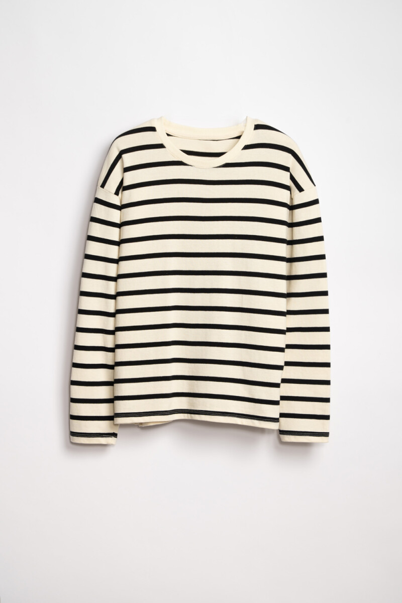 Remera manga larga rayas - Negro Y Crudo 