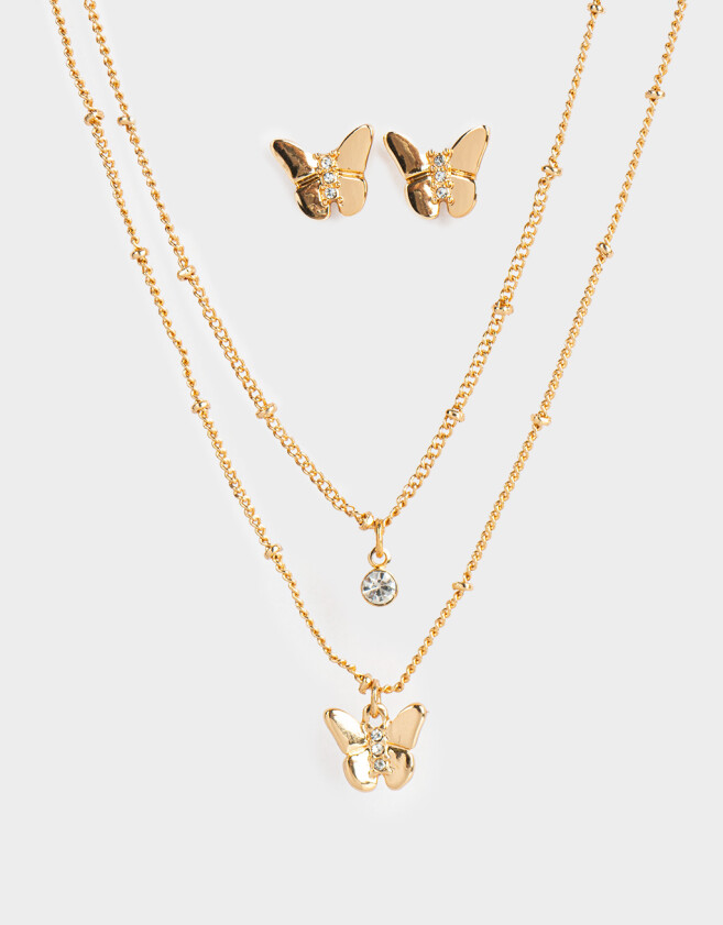 Bijouterie Set Bañada en Oro Set De Aros Y Collares Bañados En Oro - Dorado