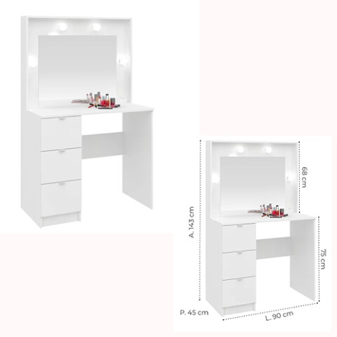 TOCADOr NAPOLI 3 Cajones + Espejo con 4 lámparas Sin color