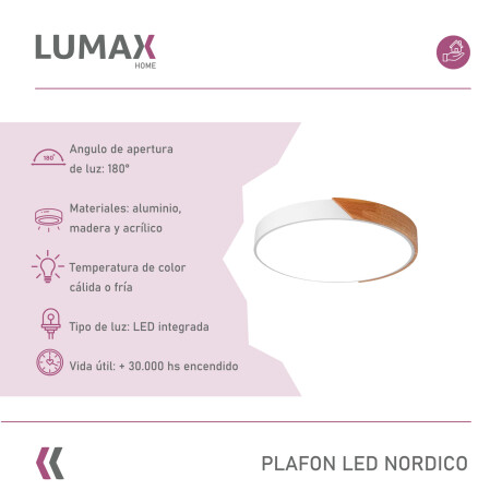 Plafon Techo Lumax Led Nórdico 30cm 24W Blanco