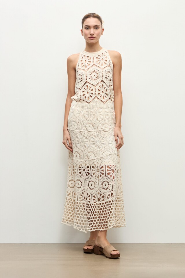 Falda tejida crochet beige claro