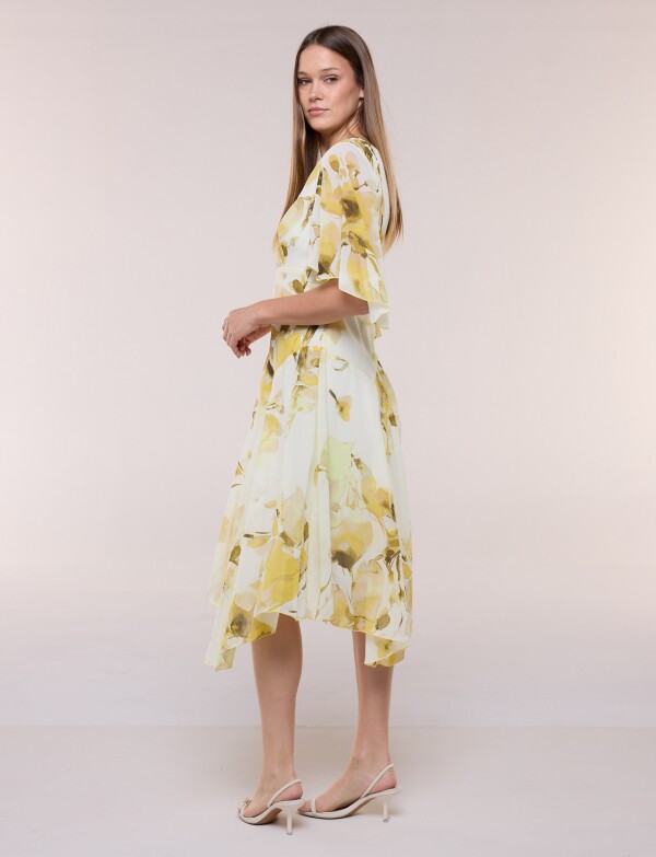 Vestido Midi Dolman Estampado Floral MULTI/AMARILLO