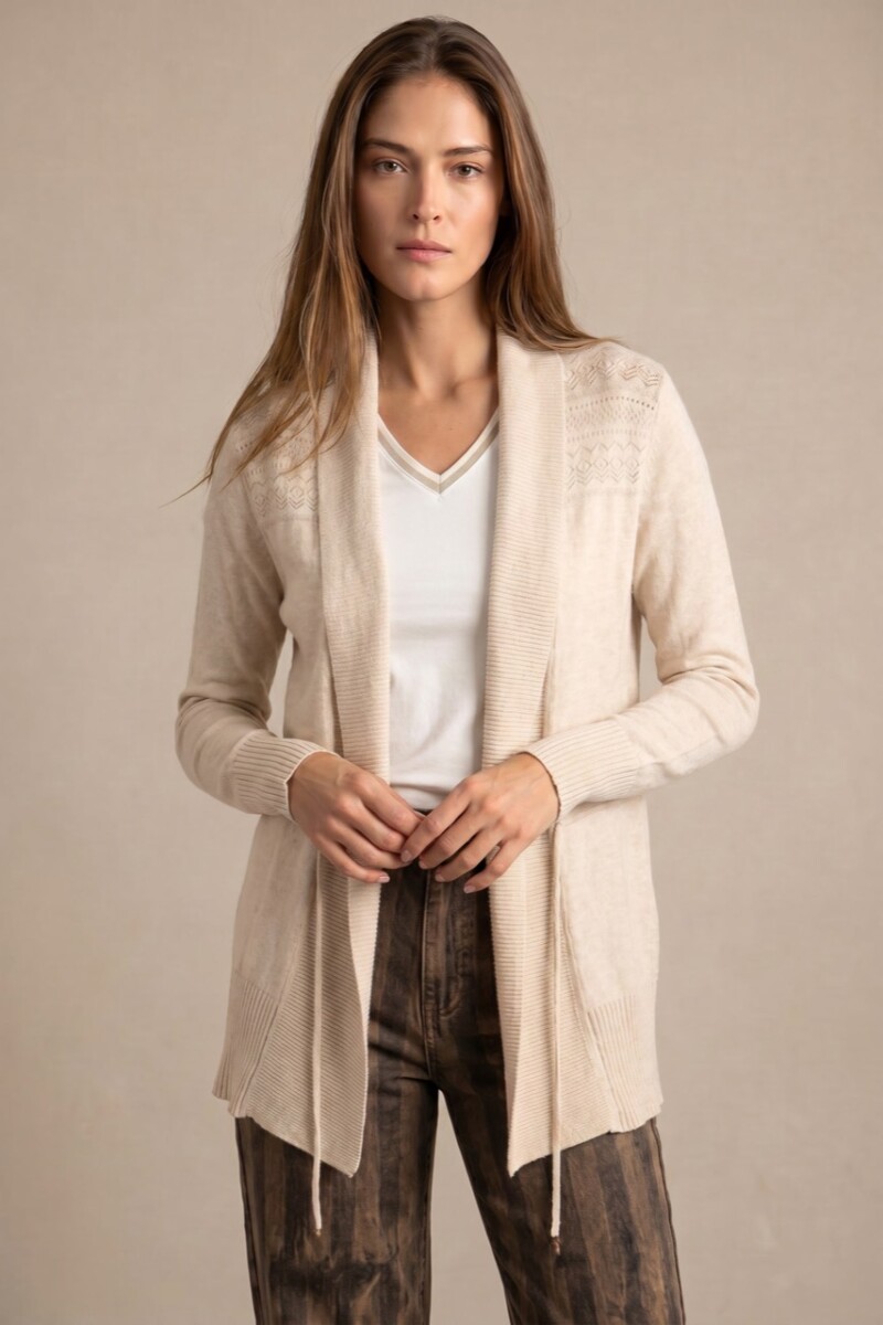 Cardigan C/solapa Algodón Elastano Beige Melange