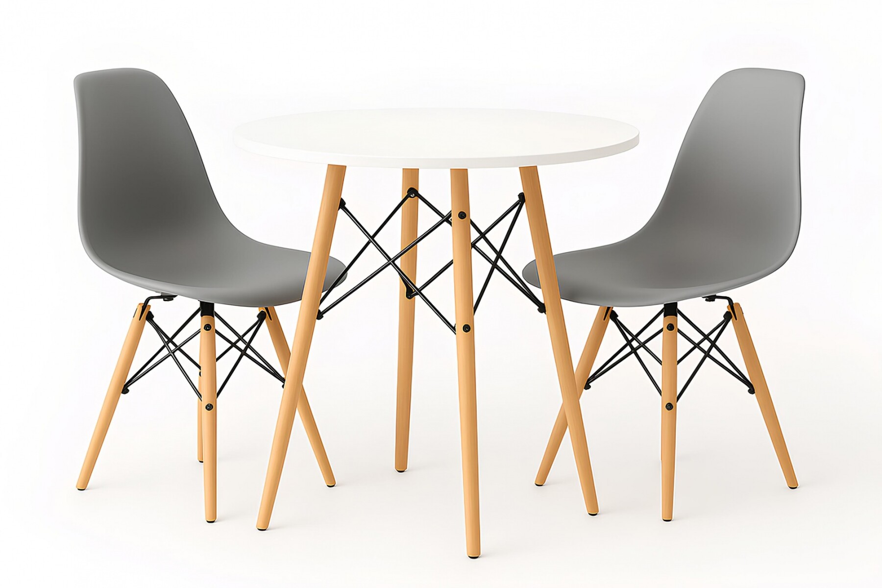 Juego de comedor Con Mesa Circular de 80cm + 2 Sillas Eames - Gris 
